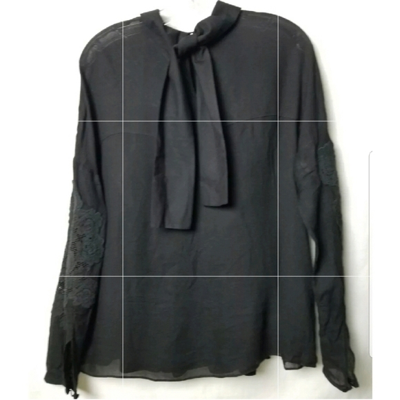Tibi Embroidered Black High Neck Bow Tie Blouse Swing Loose Fit Size Small - Picture 9 of 14